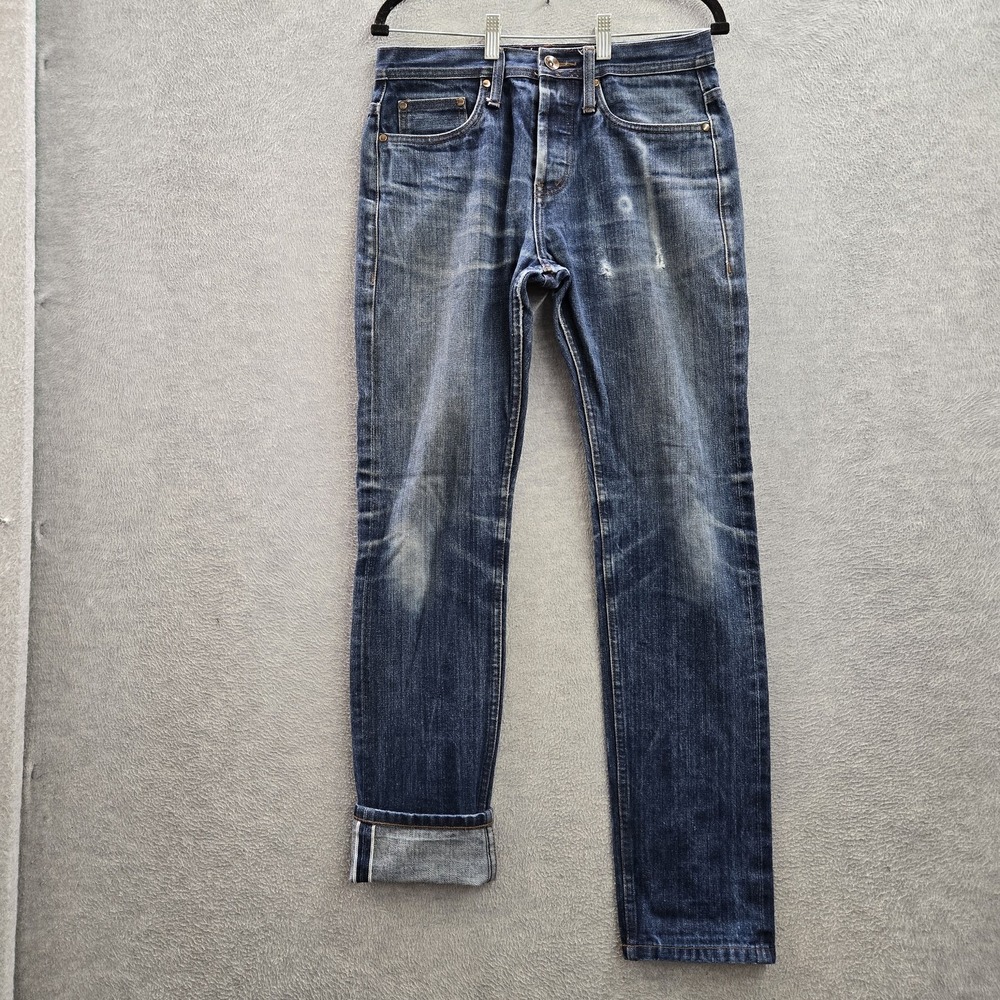 Unbranded Men Jeans 31x32 Blue Denim Straight Slim Button Fly Selvedge 32"
